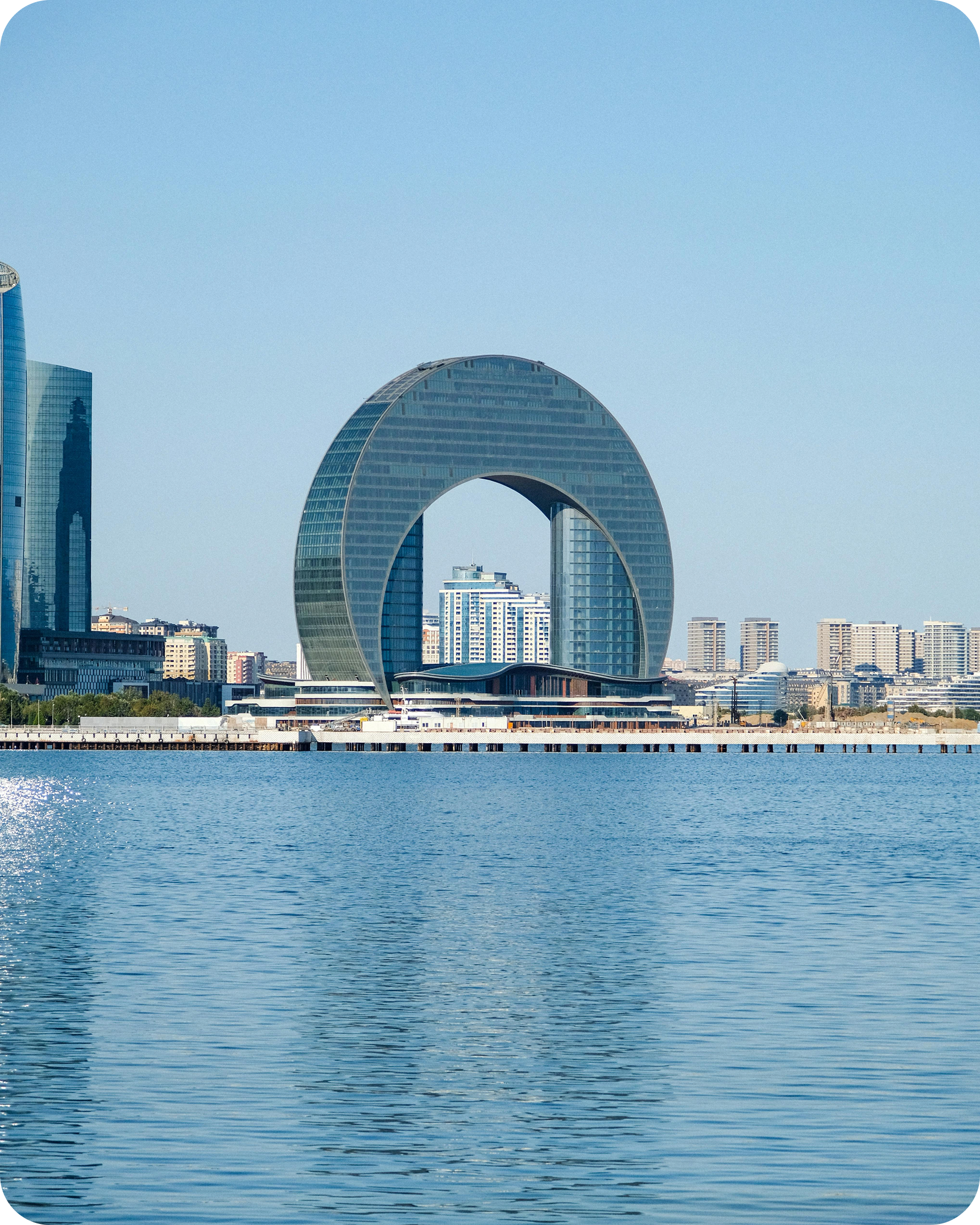 Baku waterfront with the Crescent development and city skyline